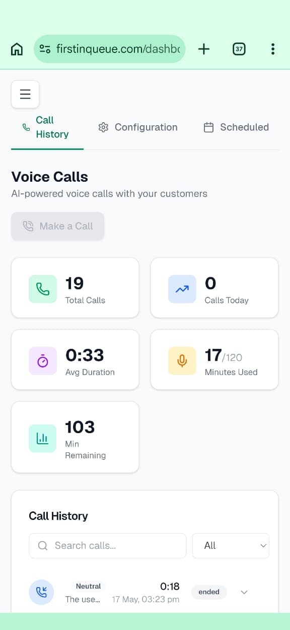 FirstInQueue queue and appointment management app interface screenshot 2